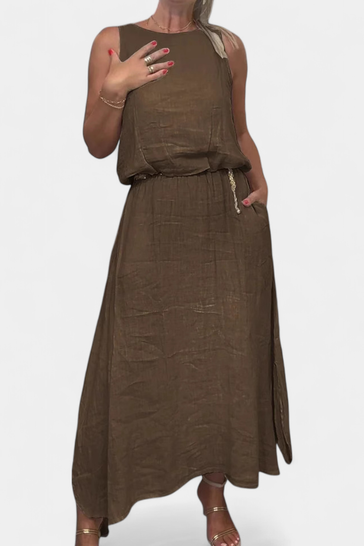 Conjunto Meliora de Linho e Algodão com Colete Sem Mangas e Saia Longa