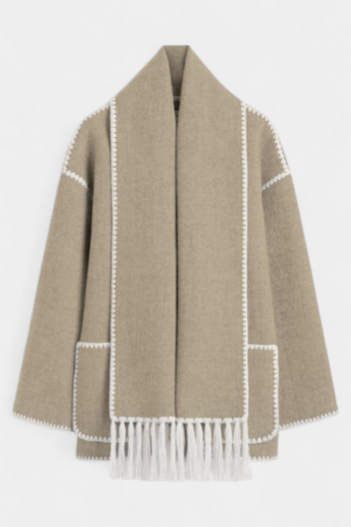 Pauline | Casaco de Lã com Xale Franjado Embutido