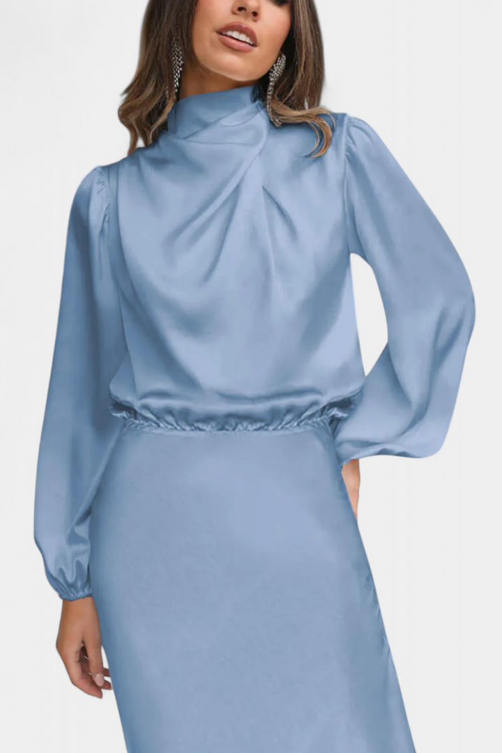 Cecila Maxi Suknelė su Aukštu Apykakle ir Gėlių Detalėmis