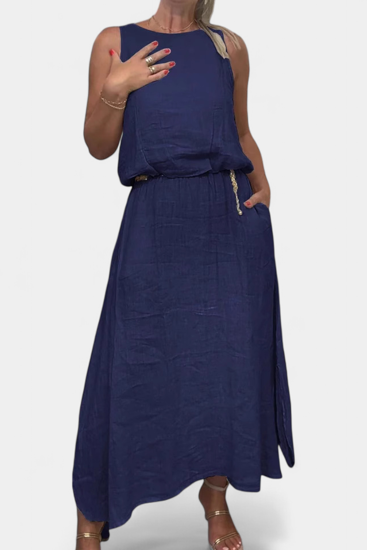 Conjunto Meliora de Linho e Algodão com Colete Sem Mangas e Saia Longa