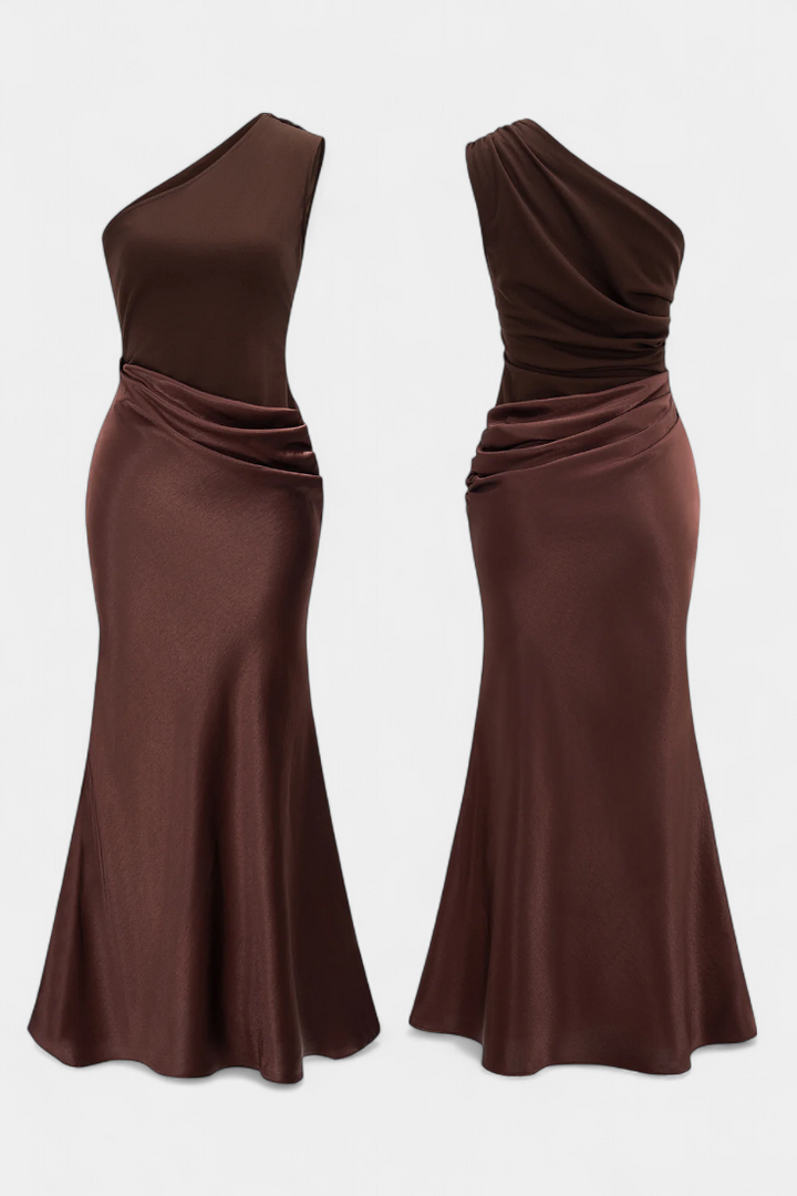 Vestido de Veludo Longo com Decote de Um Ombro