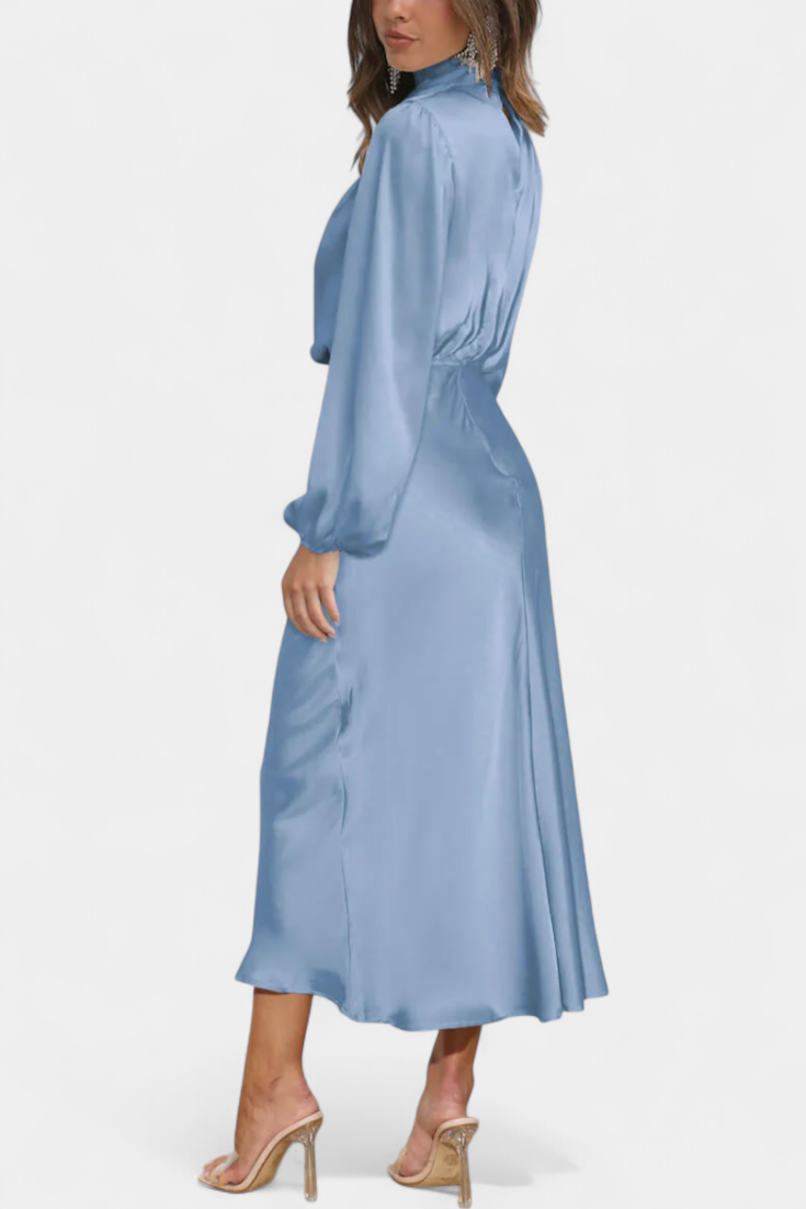 Cecila Maxi Suknelė su Aukštu Apykakle ir Gėlių Detalėmis