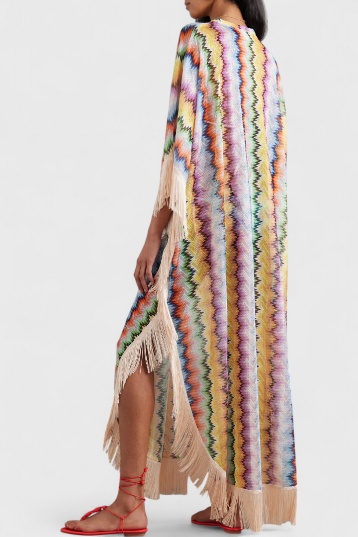 Kaftã Imelda em Malha com Estampas Decorativas e Corte Solto