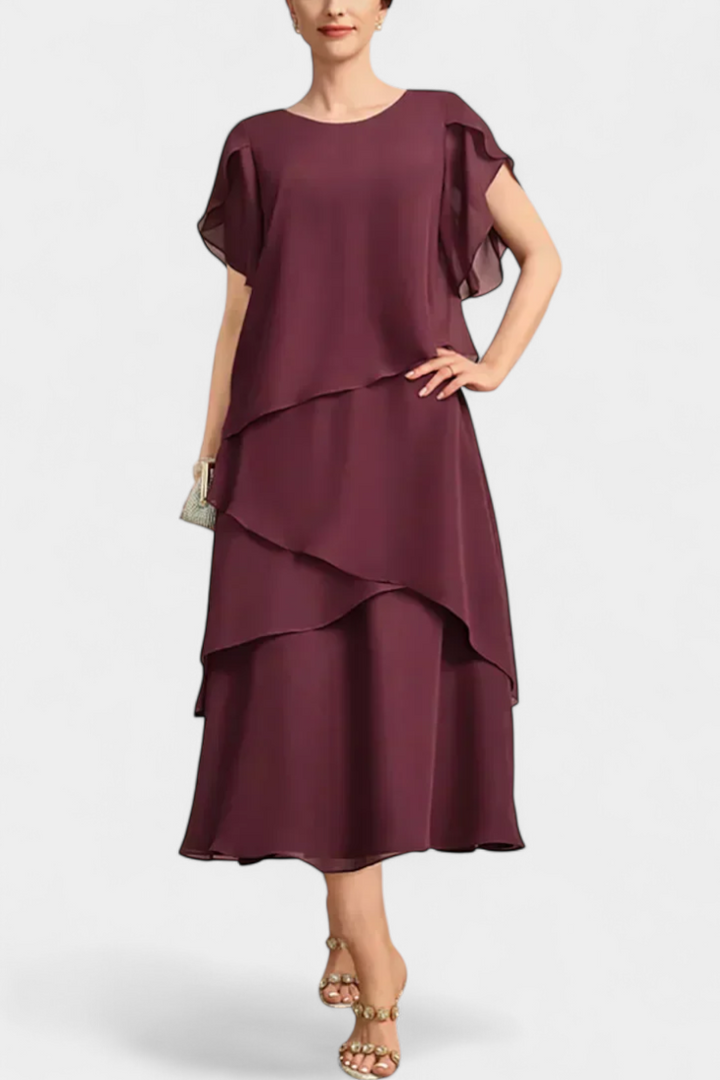 Cornelia Asimetrinė Chiffon Suknelė su Plūstančiu Siluetu