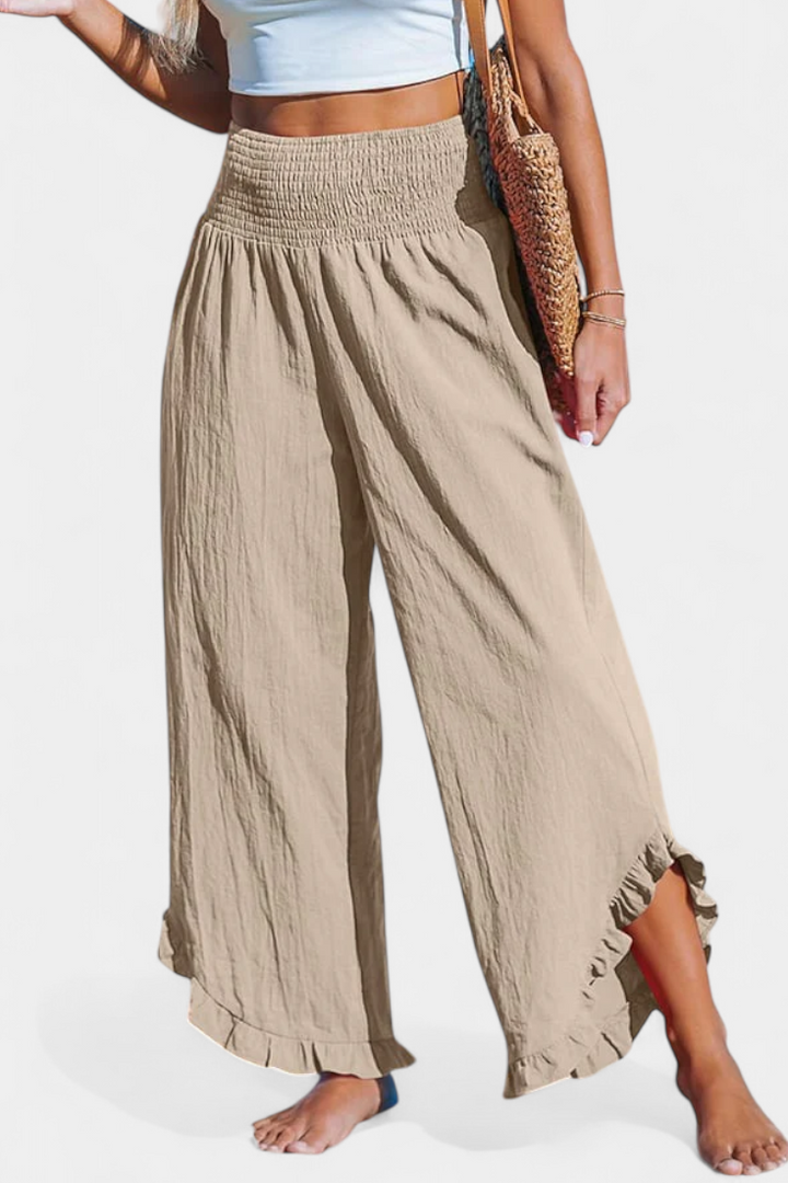 Justina Palazzo kelnės su volanais ir aukšta juosmens linija