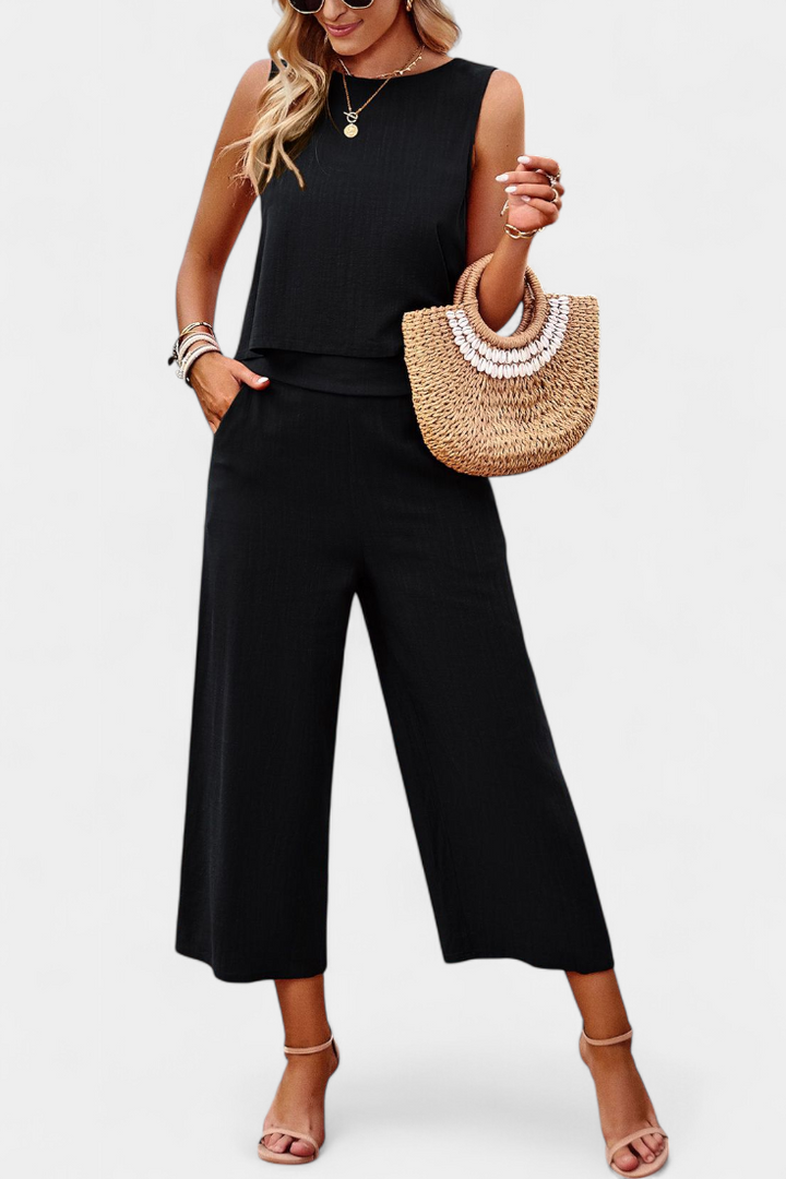 Lavinia Boho komplektas iš lino ir medvilnės topu ir šortais