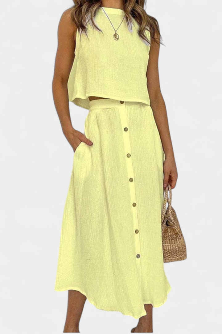 Conjunto de Algodão Naha com Botões Frontais e de Fecho