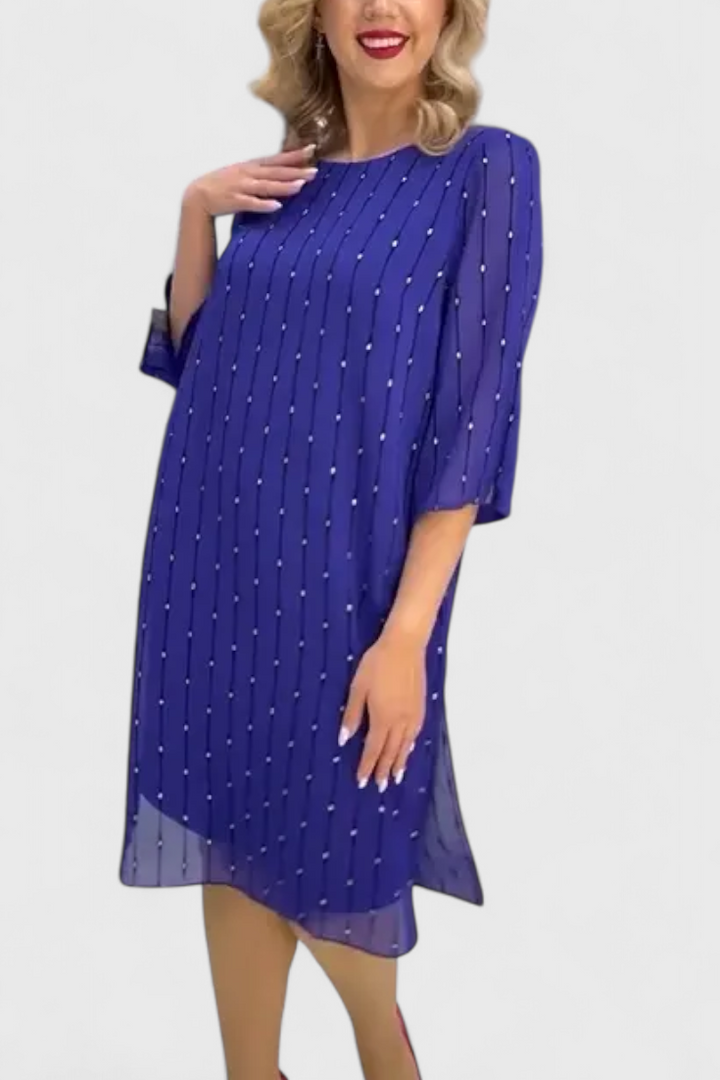 Polly Elegantiška Šifono Suknelė su Klasikiniu Kirpimu ir Srauniu Kritimu