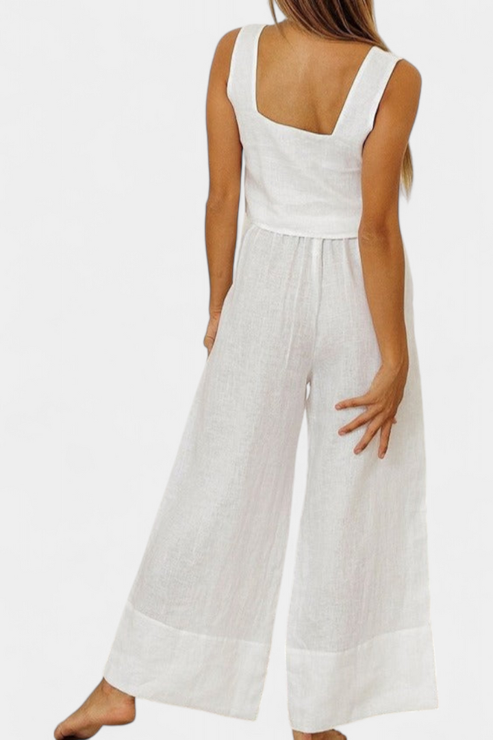 Conjunto de Linho Pascuala com Blusa Sem Mangas e Calças Fluídas