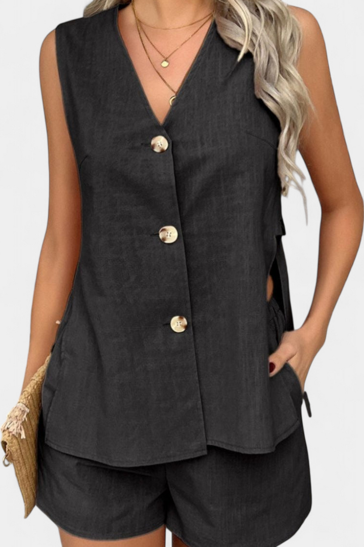 Loren Bezmuguru Lino Komplektas Su Atsipalaidavusiu Stiliumi