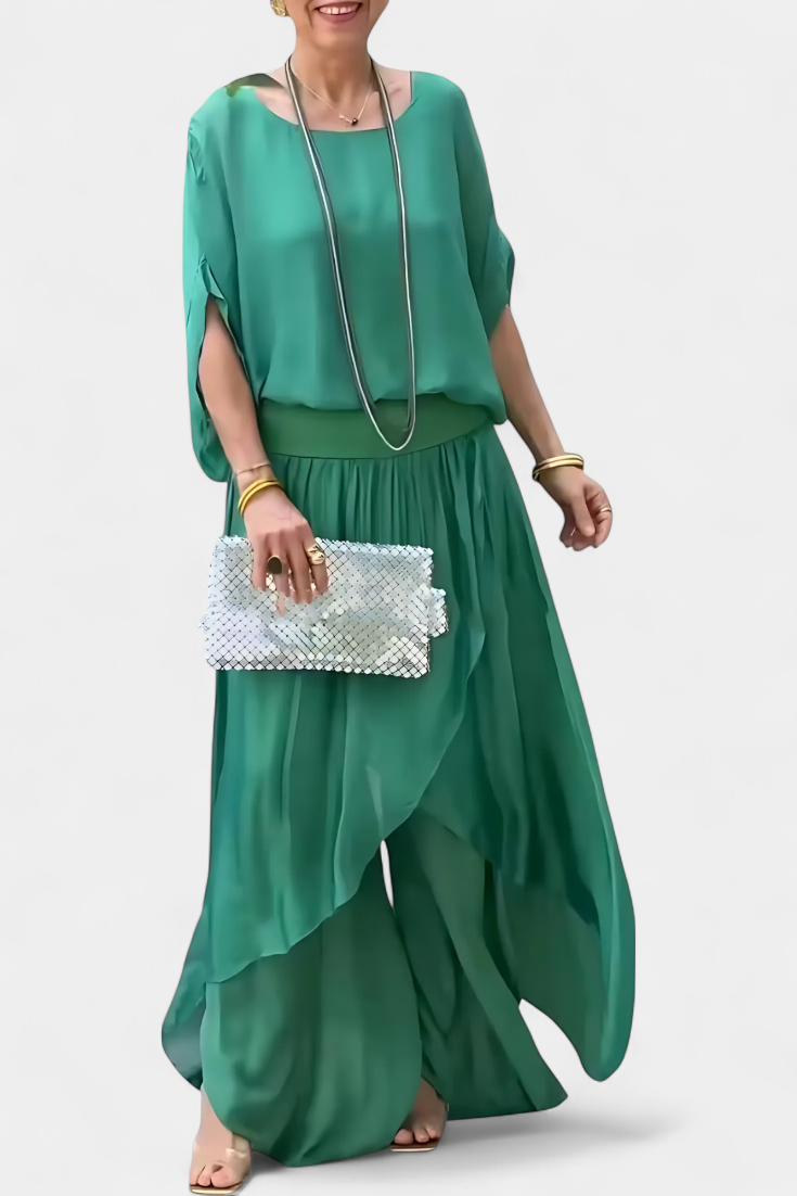 Conjunto Maravilla fluido de duas peças com top solto e saia assimétrica