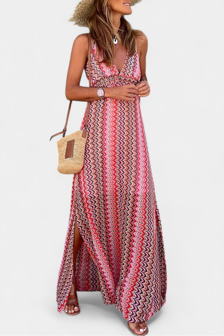 Vestido Jeni Garais Boho com Decote Halter e Padrão Ciltado